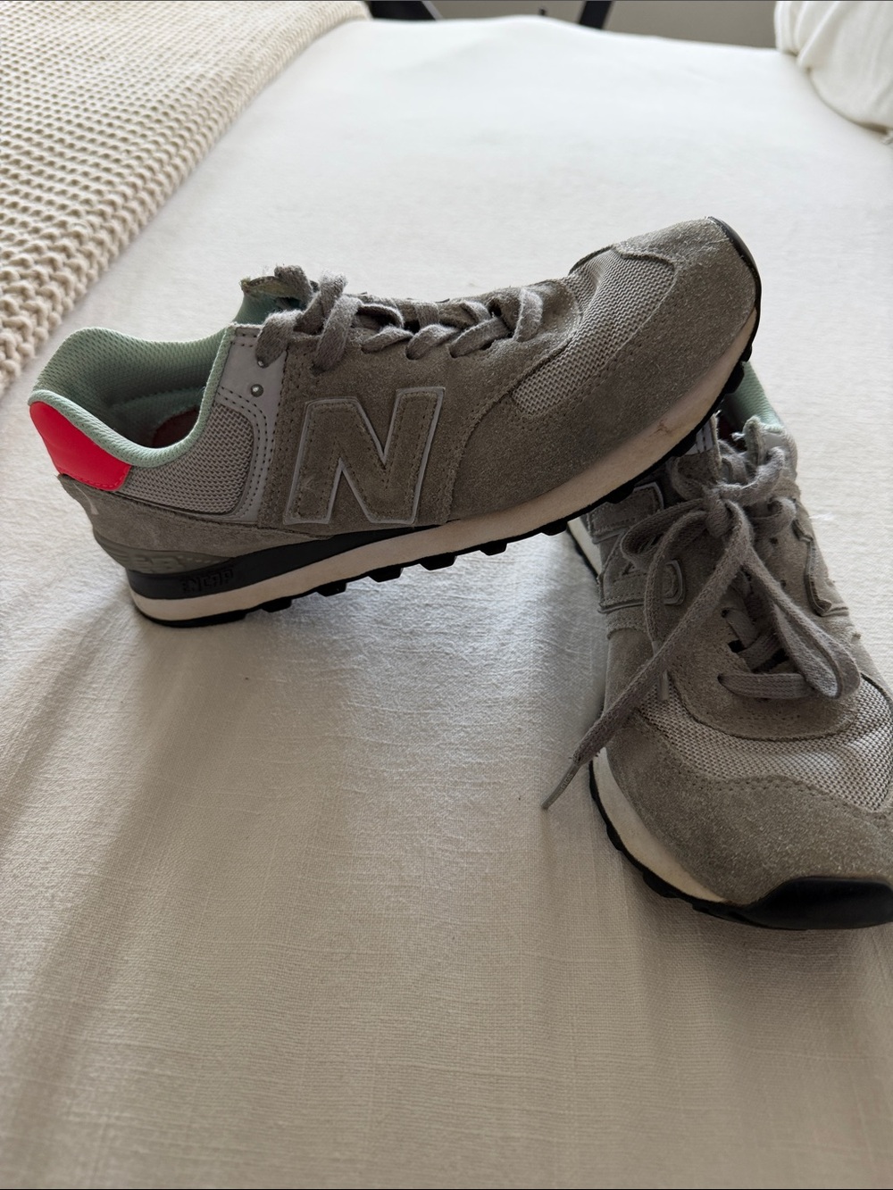 New Balance Gray Sneakers with Mint Inner and Pink Heel Tab